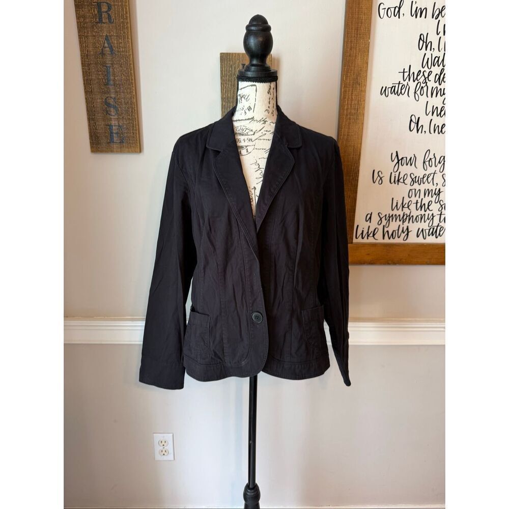 Coldwater Creek Womens Shaped Notch Lapel Two-Button Blazer Jacket Black Size 12